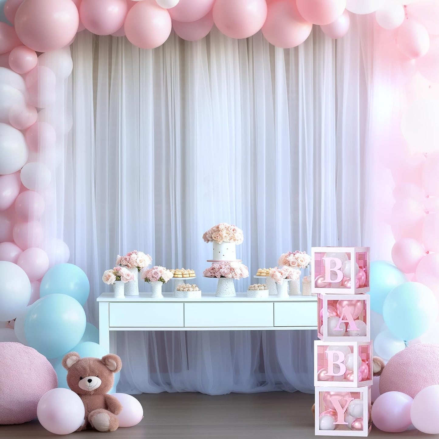 White Backdrop Curtain for Parties 10 ft x 10 ft Sheer Tulle Backdrop Drapes for Wedding Ceremony Birthday Baby Shower Ceiling Drapes Christmas Photo Backdrop Curtain Decorations 2 Panels 5ft x 10ft