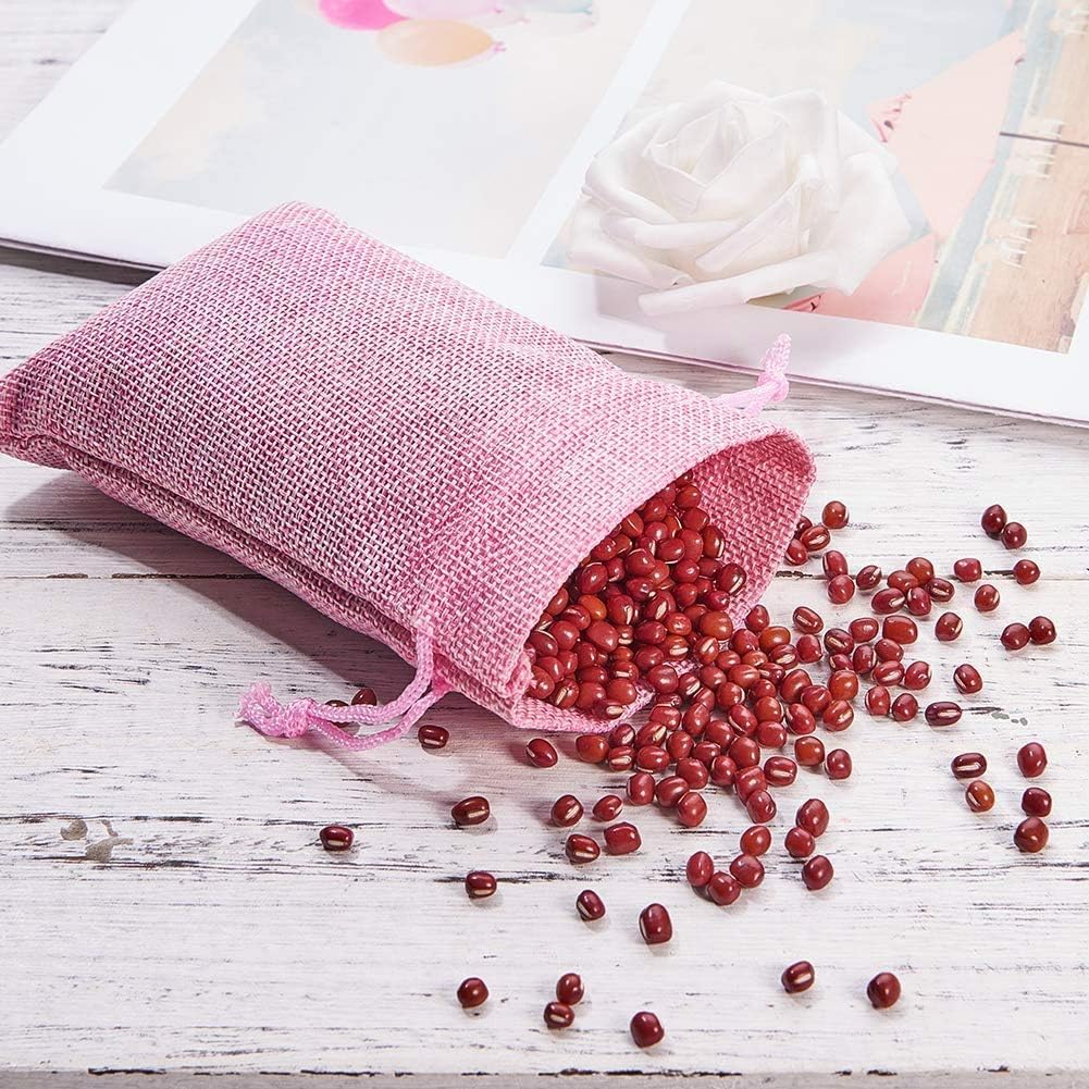 20Pcs Burlap Bags with Drawstring, Burlap Gift Bag Linen Jewelry Pouches for Christmas Wedding Favor, Party, DIY Crafts (Pink, 3.9 x 5.5 Inch)