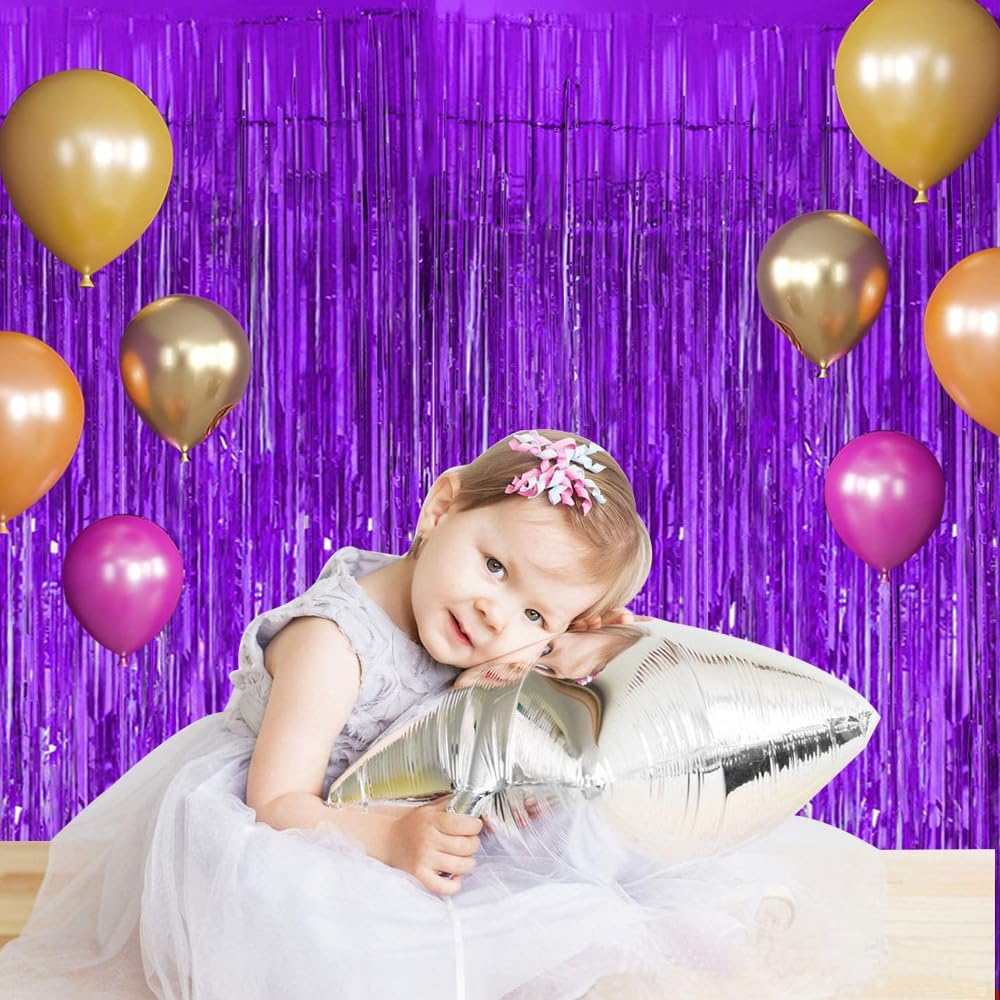 BEISHIDA 4 Pcs Purple Door Streamers Tinsel Curtain Party Streamers Backdrop Fringe Foil Wall Background for Birthday Halloween Wedding Party Decoration(3.28 ft x 6.56 ft)