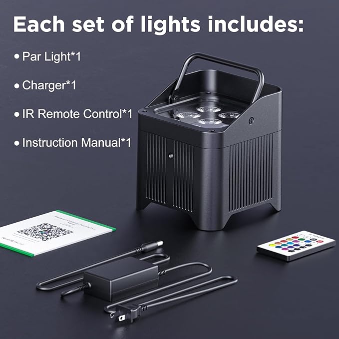 Battery Powered Stage Lights Uplights Rechargeable Par Lights IP65 Waterproof 9X18W LED 9600mAh RGBWAUV 6in1 with APP DMX Stage Uplighting for Event Wedding Party DJ Show Church