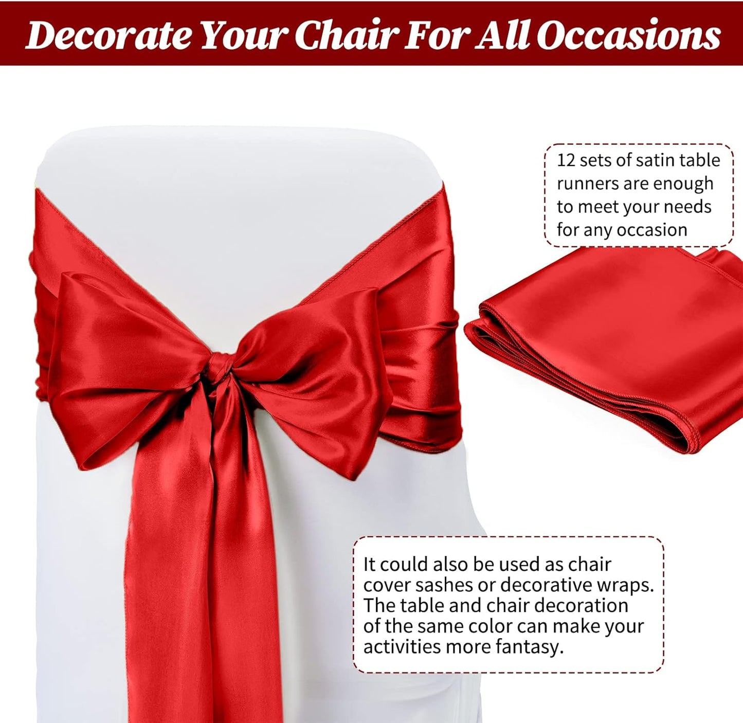 12 Pack Red Satin Table Runner,12 x 108 inch Long Premium Smooth Table Runner for Wedding, Banquets, Birthday, Party, Graduation, Engagements,Table Runners fit Rectangle and Round Table