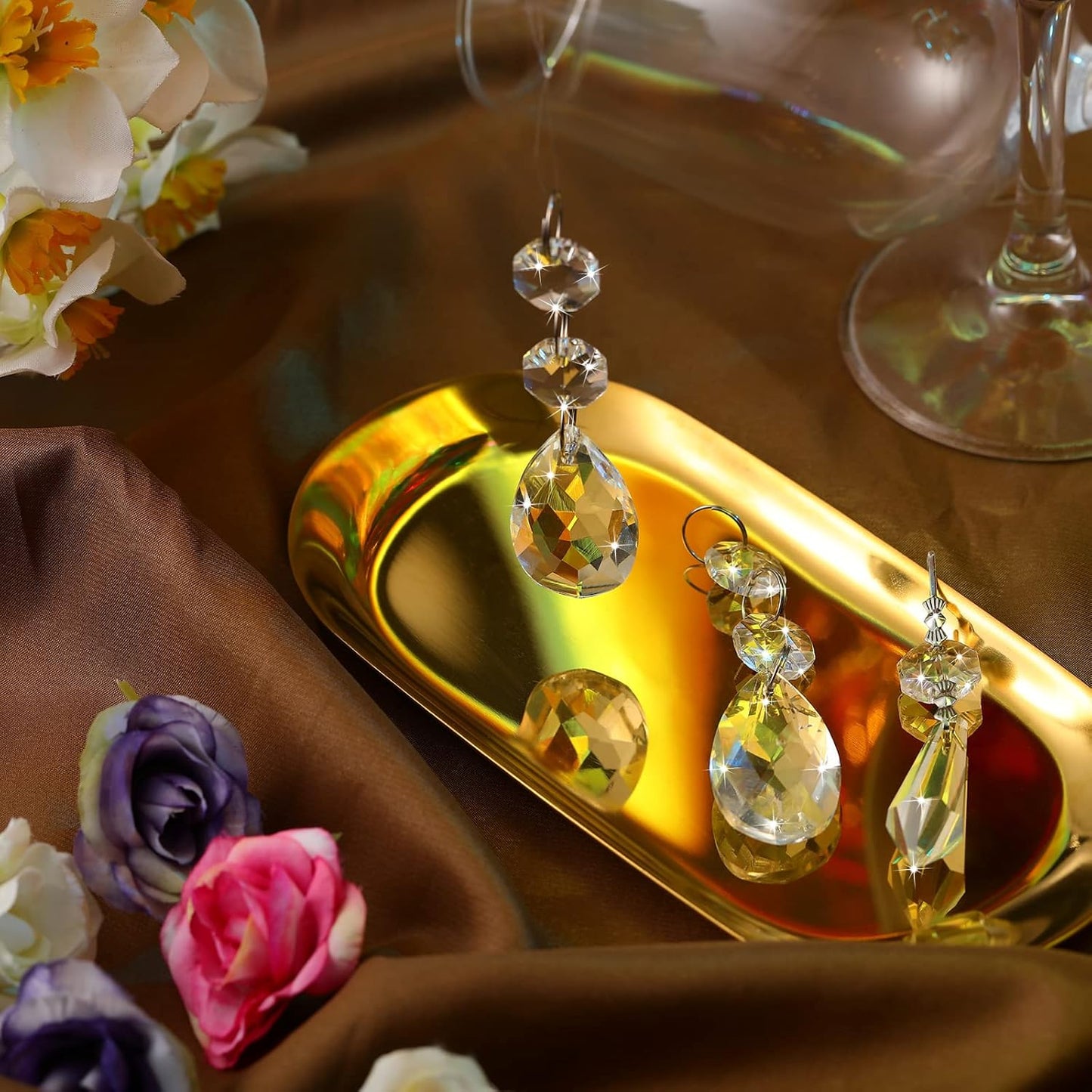 24 Pcs Chandelier Crystal Replacement 38 mm Teardrop & Icicle Crystal Prisms Hanging Gems Parts for Lamps and Chandeliers Suncatcher Christmas Tree Windows Home Decor (Clear)