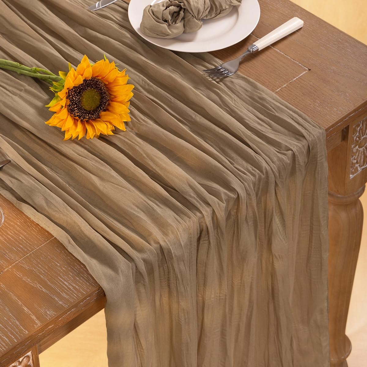 Nude Cheesecloth Table Runner 12 Pack Fall Table Runners Boho Gauze 120 Inches Coffee Cheese Cloth Fall Table Decorations for Thanksgiving Wedding Bridal Baby Shower Tea Party Decor