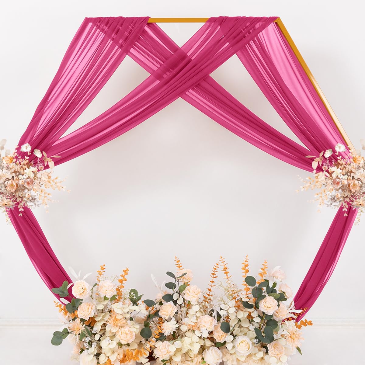 MLMC Hot Pink Wedding Arch Draping Fabric 2 Panels 29" x 20 FT Extra Long Gauze Drapes Sheer Backdrop Curtains 6.6 Yards Outdoor Drapery Panels for Wedding Ceremony Party Ceiling Decoration
