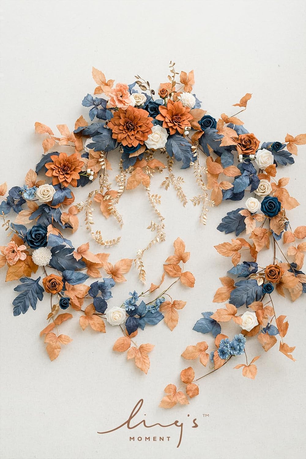 Ling's Moment 9FT Eucalyptus & Willow Leaf Garland with White Flower, Handcrafted Wedding Sweetheart Table Centerpieces Head Table Decor Arch Backdrop Decorations for Wedding | Burnt Orange & Denim