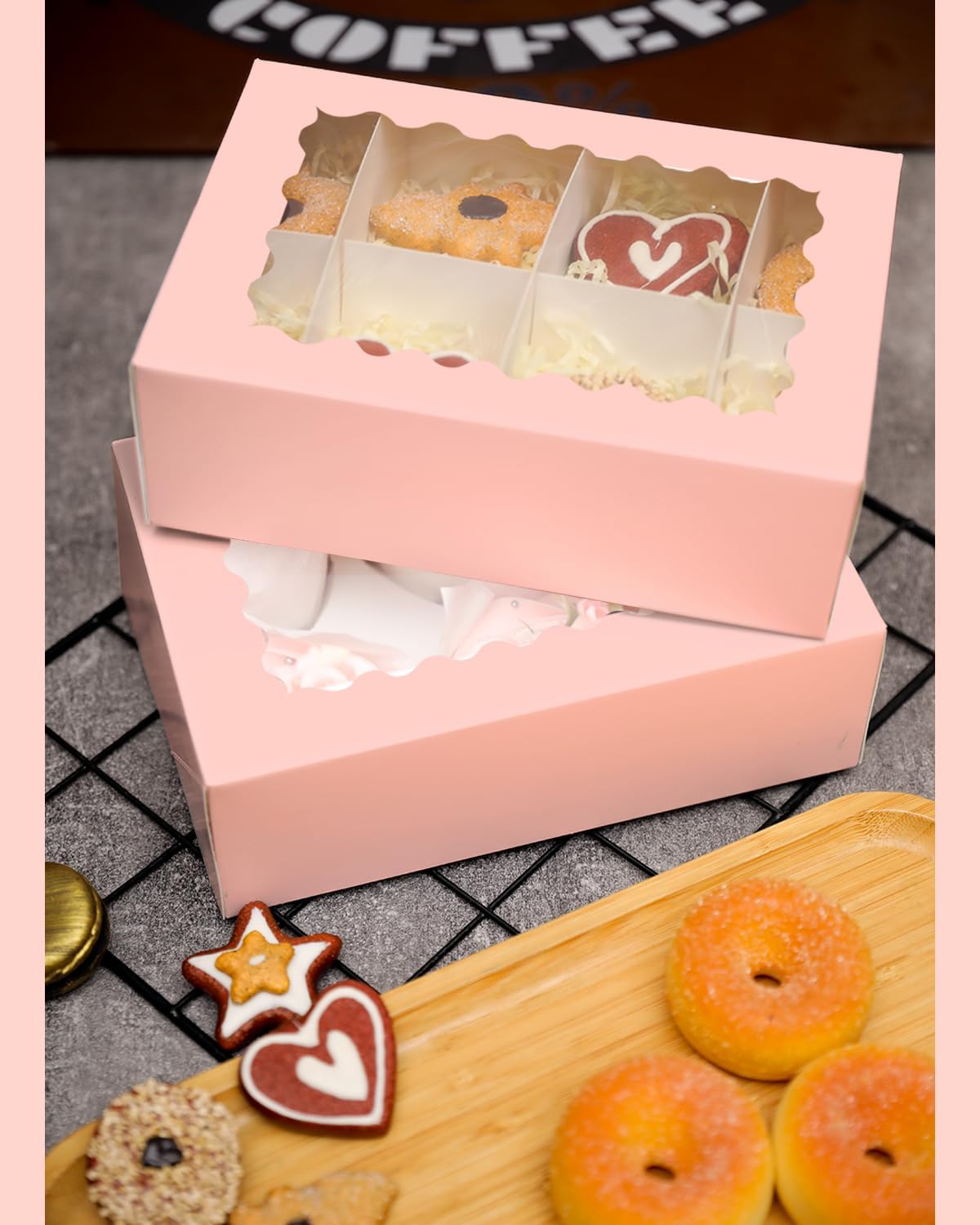 qiqee Pink Auto-pop up 6 Cupcake Boxes with Window 30 Packs Cupcake Box 9"x6.1"x3.3" Bakery Boxes For Cupcakes Carrier, Cupcake Containers