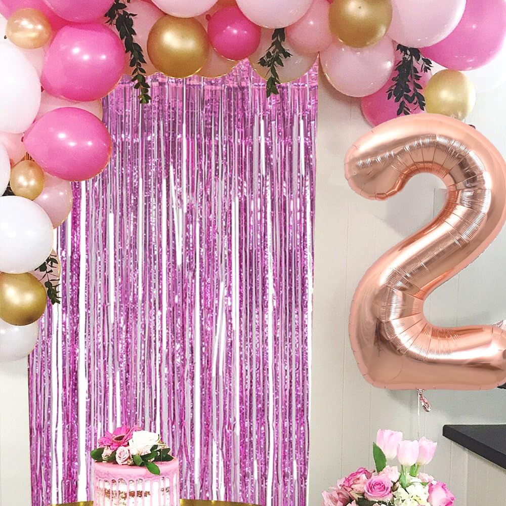 BEISHIDA 4 Pcs Pink Door Streamers Tinsel Curtain Party Streamers Backdrop Fringe Foil Wall Background for Birthday Christmas Wedding Pink Girls Valentine's Day Party Decoration(3.28 ft x 6.56 ft)