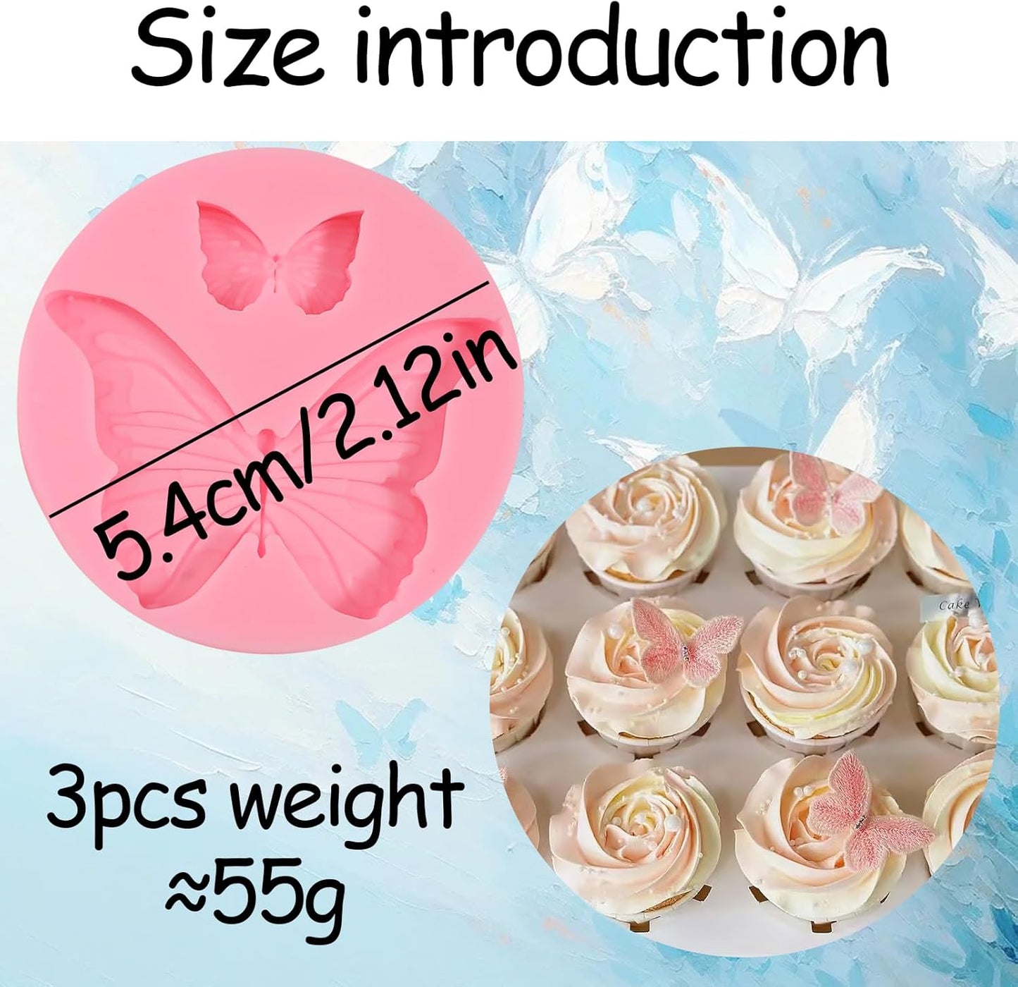 3 Pcs Butterfly Cake Decoration Fondant Molds, Exquisite Butterfly Chocolate Silicone Mold, for Wedding Birthday Cupcake Topping Flower Paste Biscuit Candy Dough Resin Pendant Clay