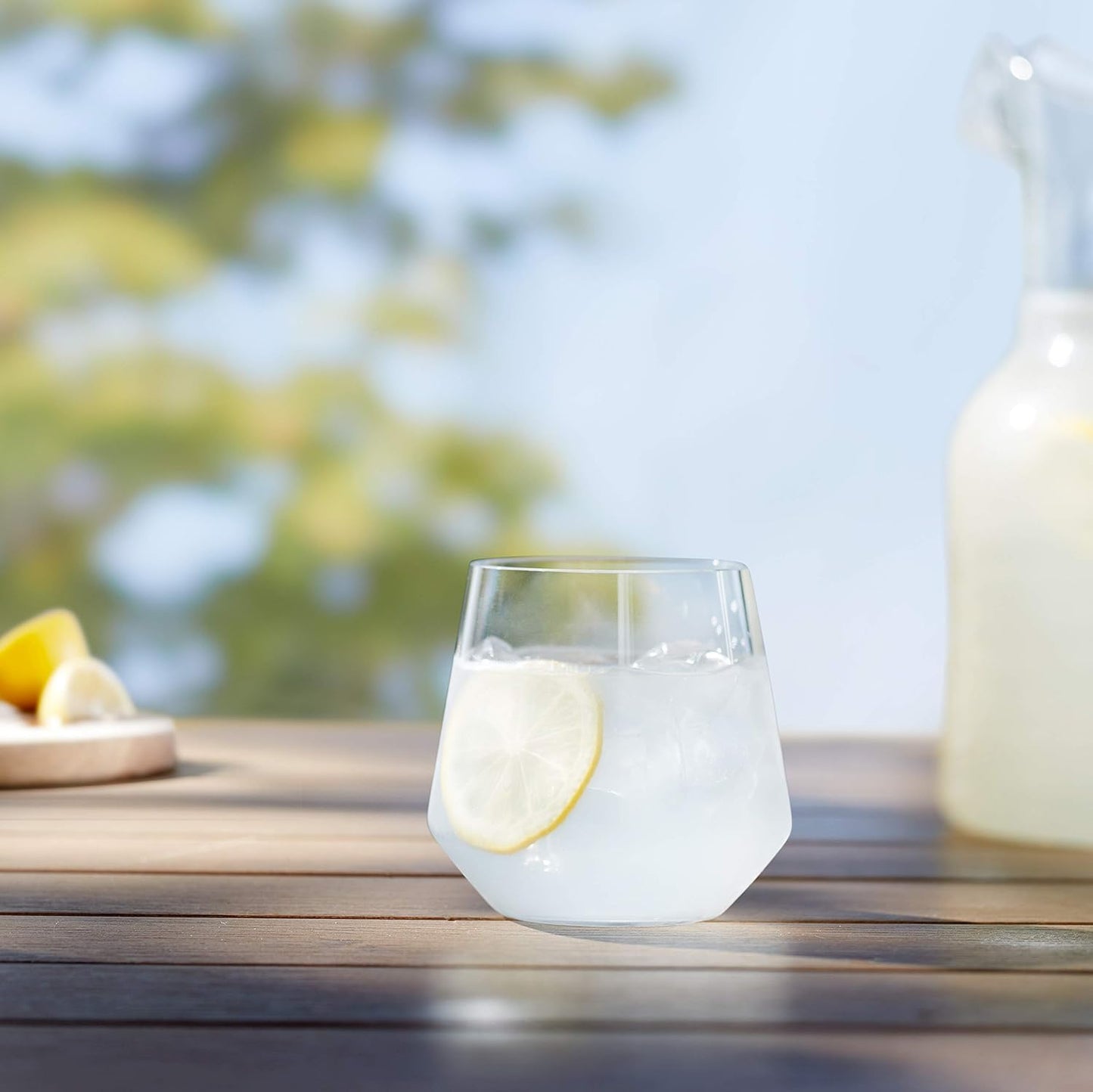 Amazon Basics Tritan Glasses, Dishwasher Safe, BPA-Free Plastic, Stemless Wine, Shatterproof, 14-oz, Clear, Set of 4