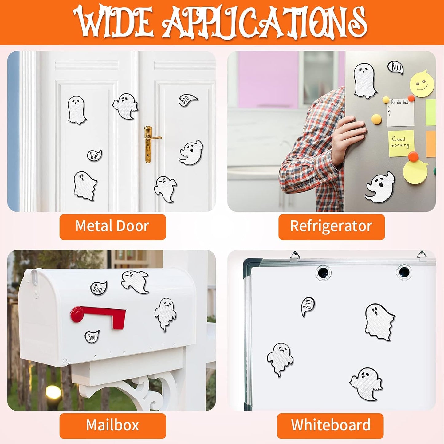 Chinco 18 Pcs Halloween Ghost Car Magnets Reflective Ghost Boo Refrigerator Automotive Magnet Stickers Cute Holiday Fridge Garage Door Decorations Holiday Waterproof Magnetic Decals