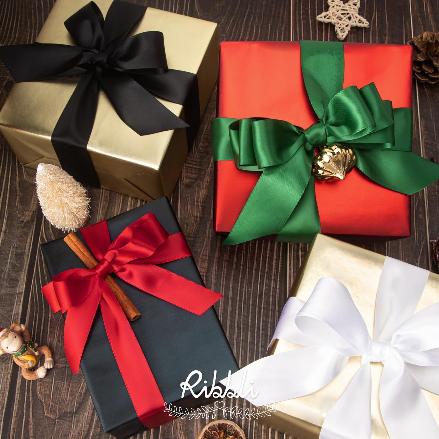 Ribbli Red Double Faced Satin Ribbon,1-1/2” x Continuous 25 Yards,Use for Bows Bouquet,Christmas Gift Wrapping,Floral Arrangement