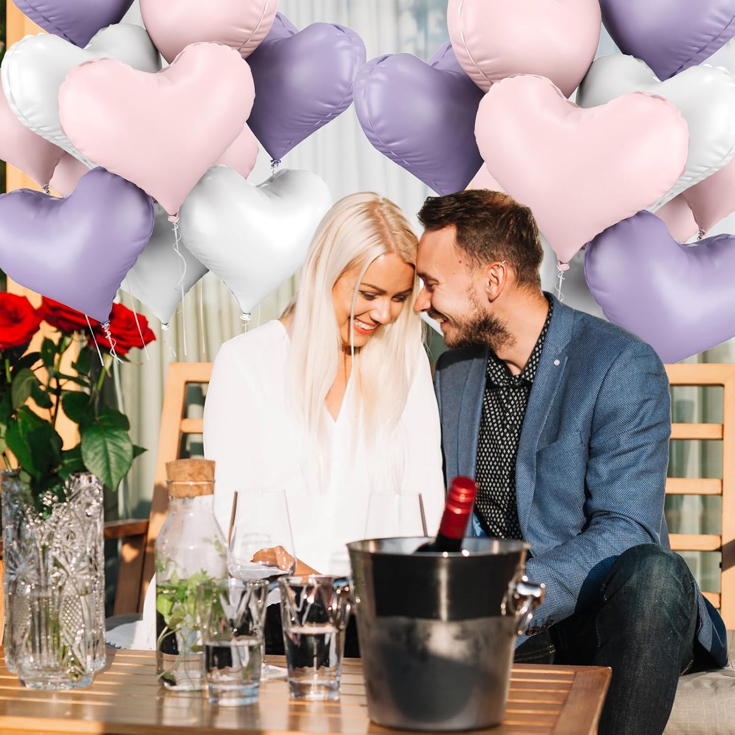 20 Inch Pink Purple White Heart Balloons, 10 Pcs Baby Pink Heart Shaped Foil Balloons, Purple and White Helium Balloon for Girls Women Valentine Bridal Shower Wedding Birthday Party Decorations