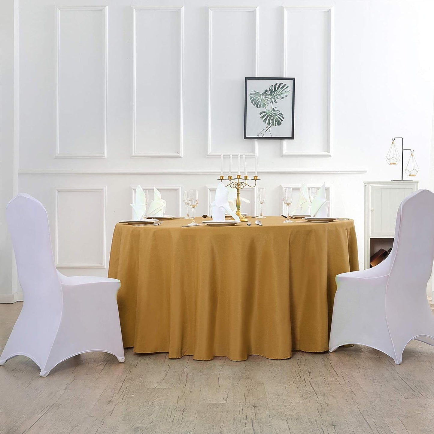 90 inch Round Tablecloth Washable Polyester Table Cloth Decorative Table Cover for Wedding Party Dining Banquet(90 inch,Gold)