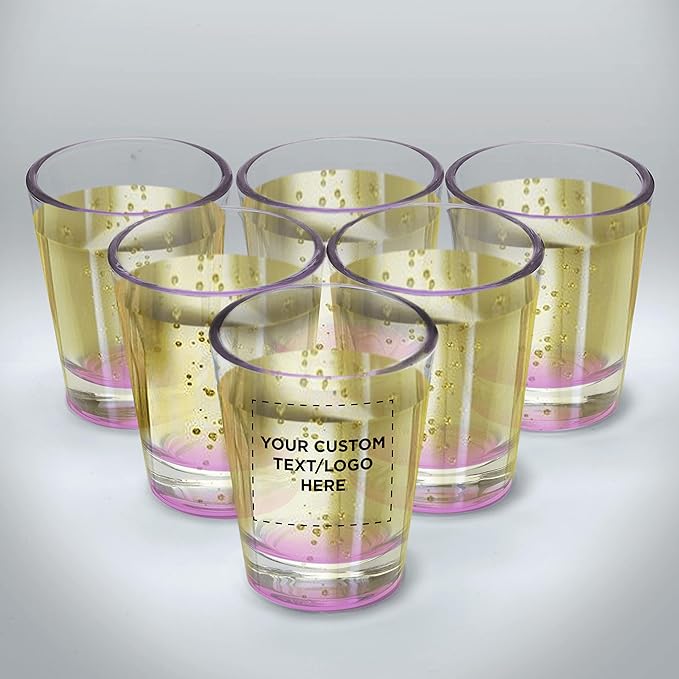 DISCOUNT PROMOS Custom Shot Glasses 1.75 oz. Set of 10/50/100, Personalized Bulk Pack - Great for Wedding Favors, Bachelorette Decorations, Party Favors - Pink Bottom Color