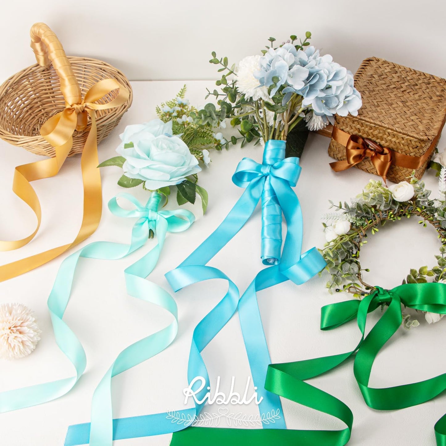 Ribbli Turquoise Blue Double Faced Satin Ribbon,1” x Continuous 25 Yards,Use for Bows Bouquet,Gift Wrapping,Wedding Decoration