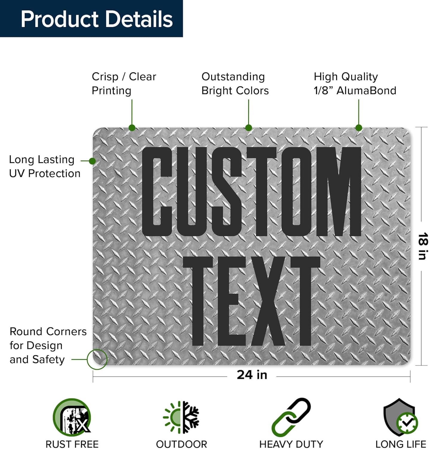 Custom Sign, Custom Street Sign, 11 Font Colors, 13 Font Styles, 4 Hole Options, 22 Sizes, 18x24 Inches, Rust Free DiBound, Fade Resistant, Made in USA by My Sign Center (Diamond Metal)