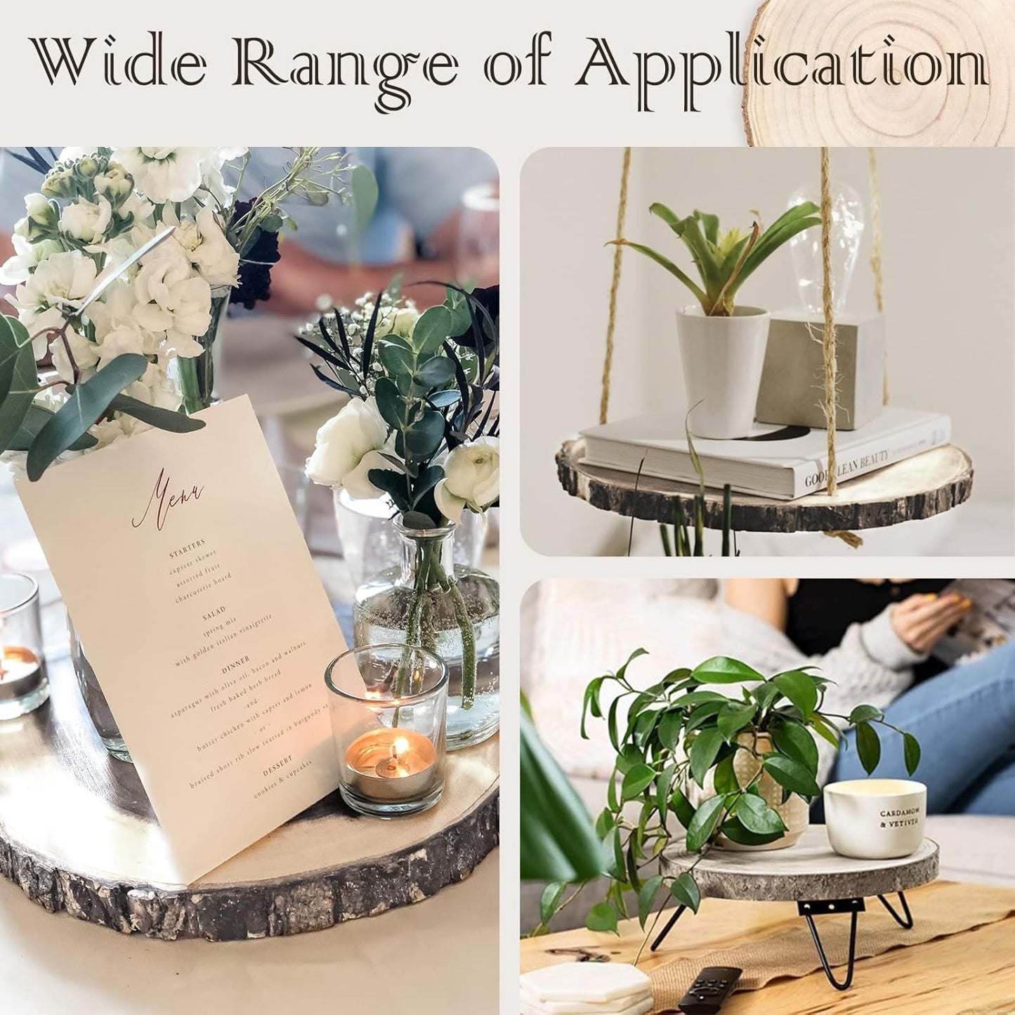 ZOCONE 4 Pcs Large Wood Slices 11-13 Inches Unfinished Rounds, Natural Paulownia Wooden Slices for Centerpieces, Round Wooden Discs Decoration with Bark, Wood Circles for Centerpieces for Painting