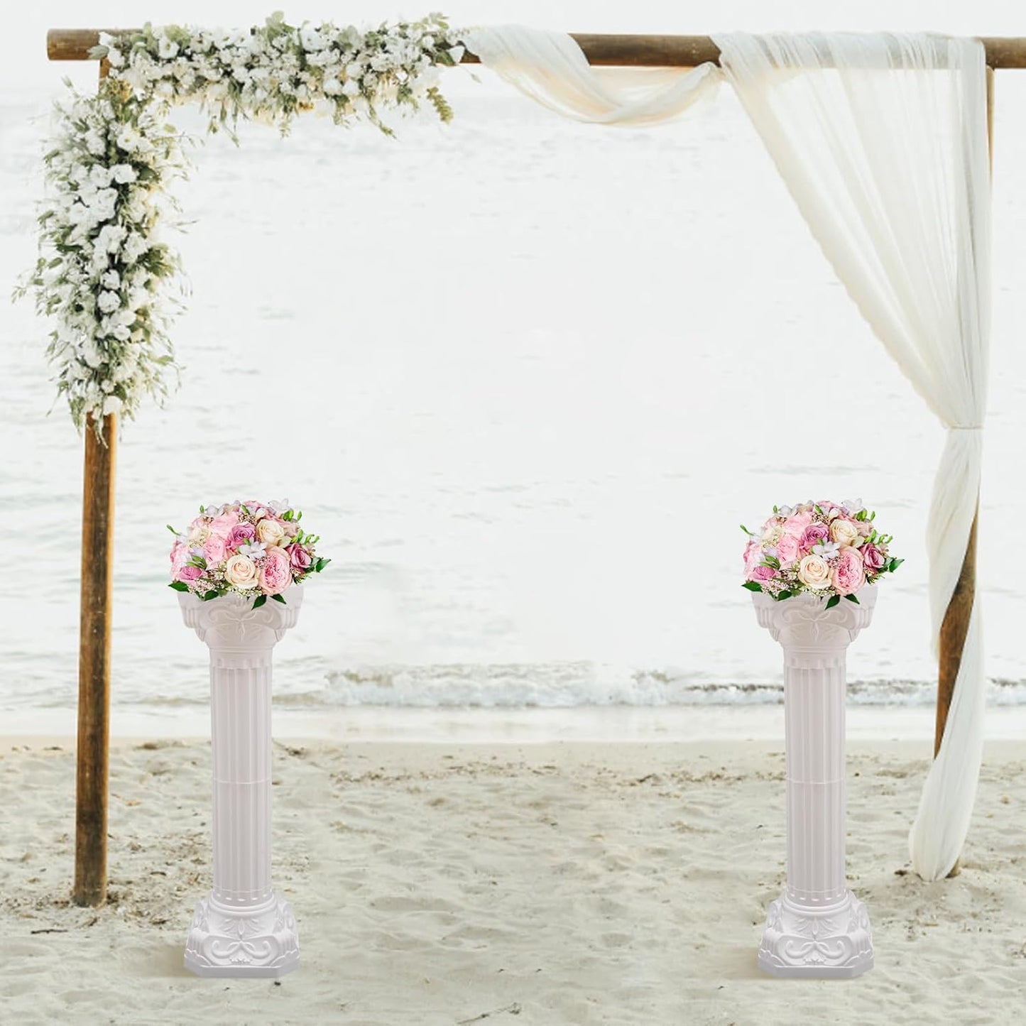 Roman Pillars Decoration Party Flower Pot Columns Set 2Pcs Decor Pedstal Stand 34.65in Flower Floral Wedding Party Event Road Decorative Columns (34.65in 2Pcs Style3)
