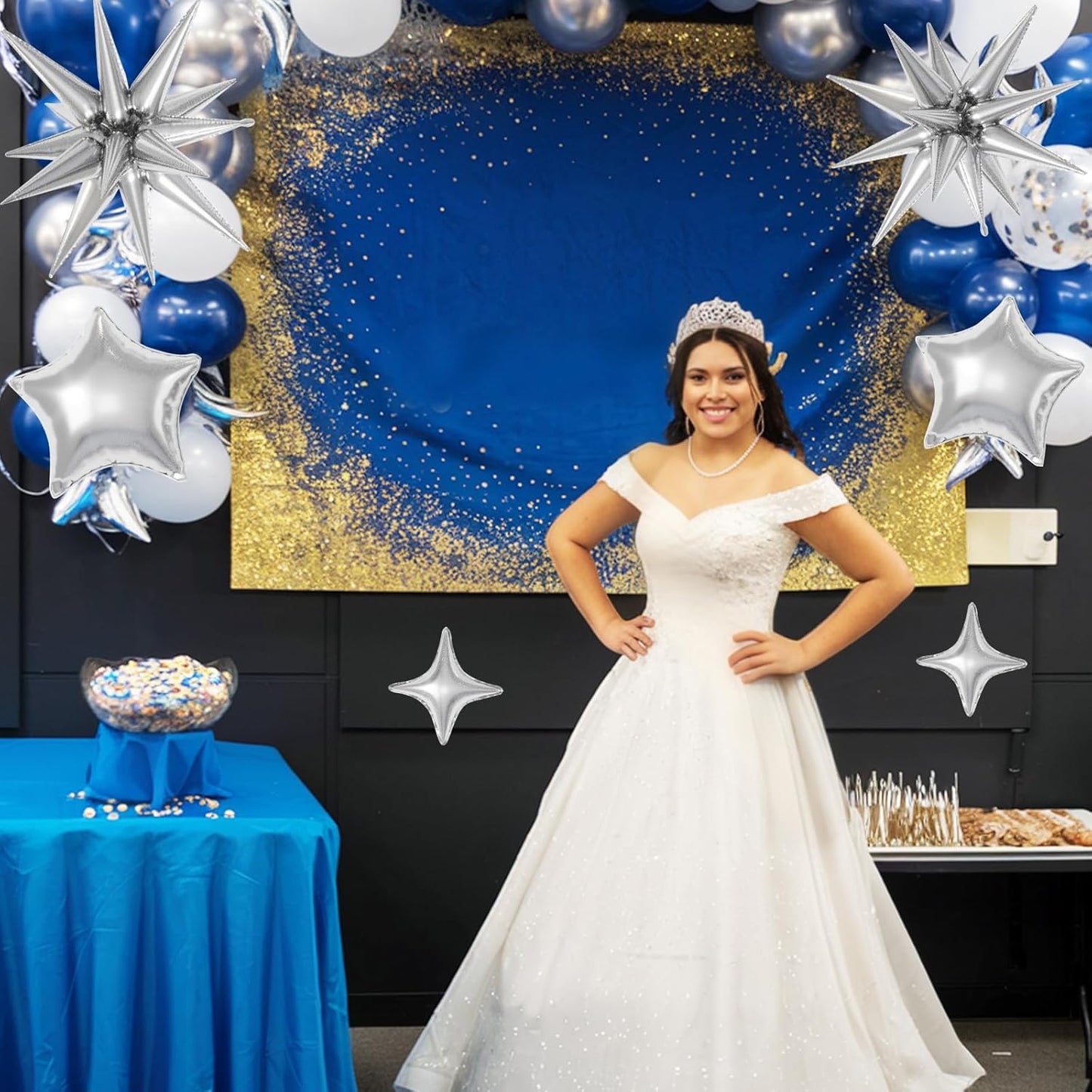 16 Pcs Silver Star Balloons, 22/18/10 Inch Foil Balloons, Four-Pointed Large Balloon for Kids Birthday Graduation Celebration Wedding Baby Shower Party Decorations