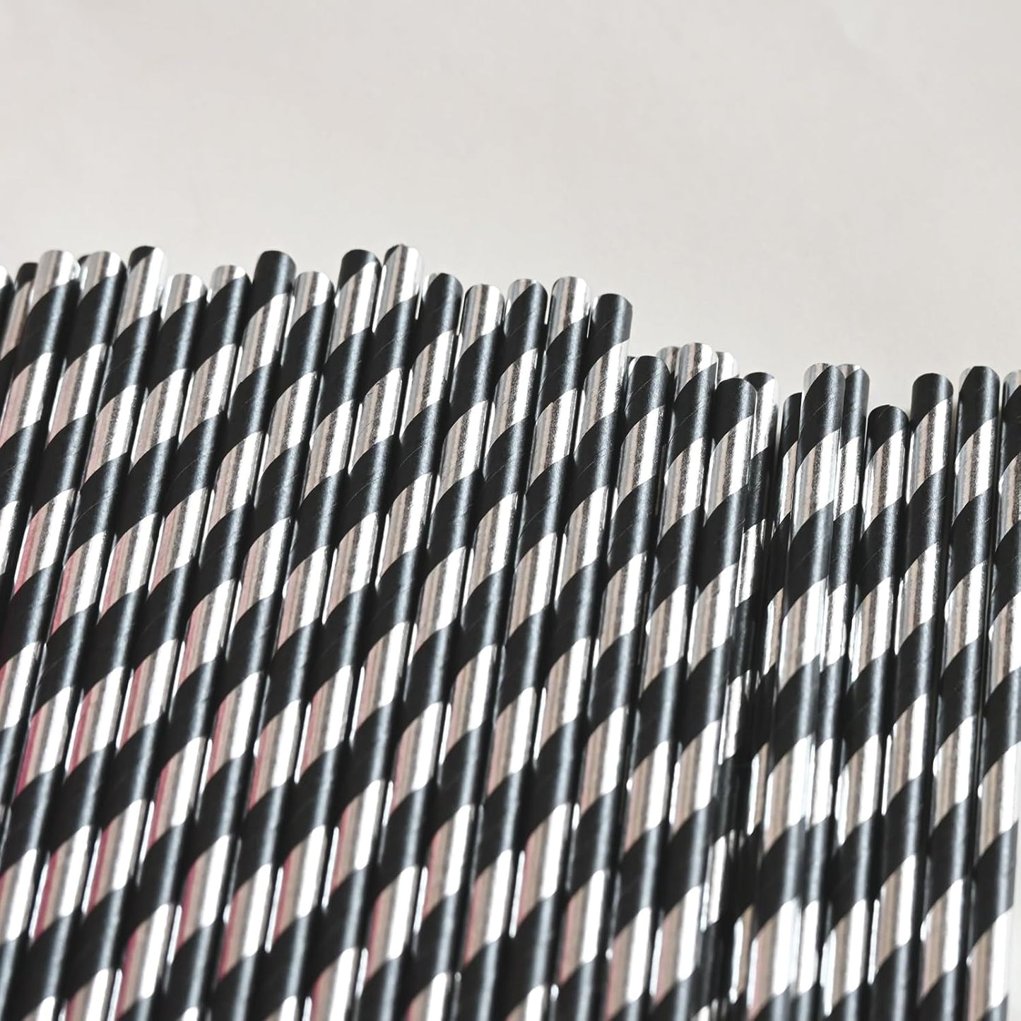 Disposable Paper Straws - Black Silver Striped Drinking Straws for Bar, Wedding, Brithday, Party Supply, Cake Pop Sticks, Cocktail, Drinks, 7.75" x 0.24"