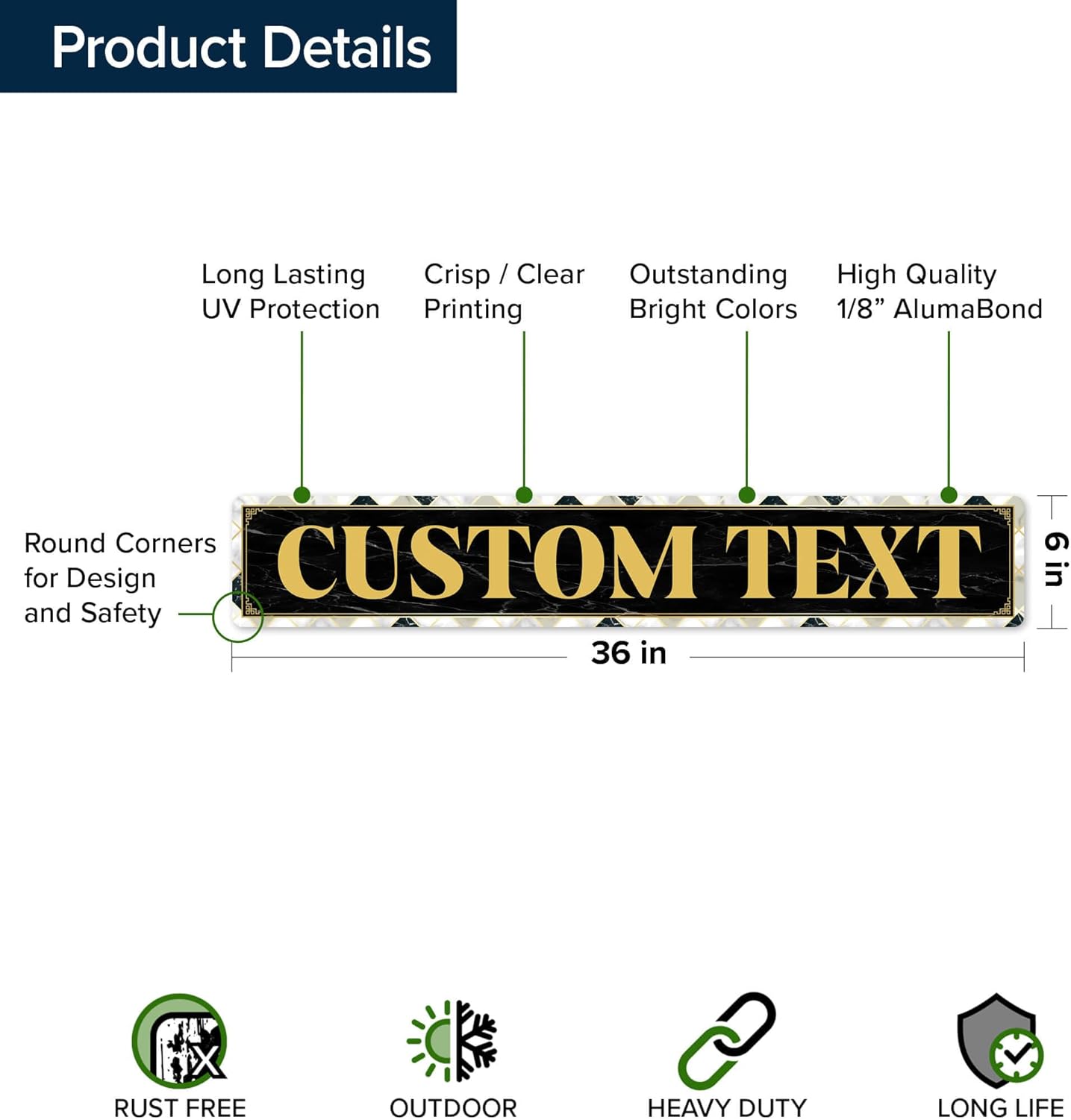 Custom Sign, Custom Street Sign, 11 Font Colors, 13 Font Styles, 4 Hole Options, 22 Sizes, 6x36 Inches, Rust Free DiBound, Fade Resistant, Made in USA by My Sign Center (Marble Tile)