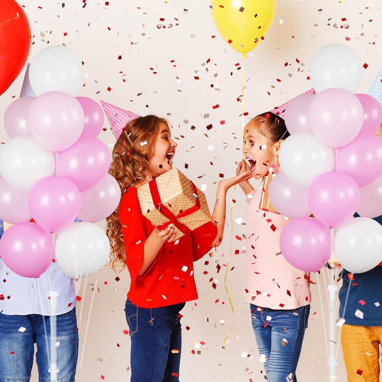 IMISNO Balloon Column Kit for Floor- Set of 2,Balloon Columns with Stand, Base and Pole,Balloon Tower Backdrop Decoration for Wedding, Baby Shower, Birthday Party, or Bachelorette Parties (PINK)