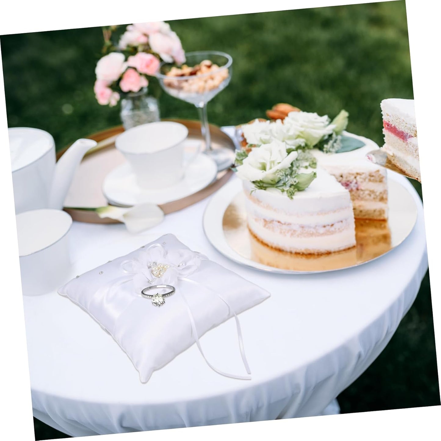 Decorative Pillows Pearl Ring Ring Pillow Wedding Ring Bearer Pillow Set 20x20cm Ring Pillow for Wedding Party Ceremony Decorative Throw Pillows Ring Bearer Pillows