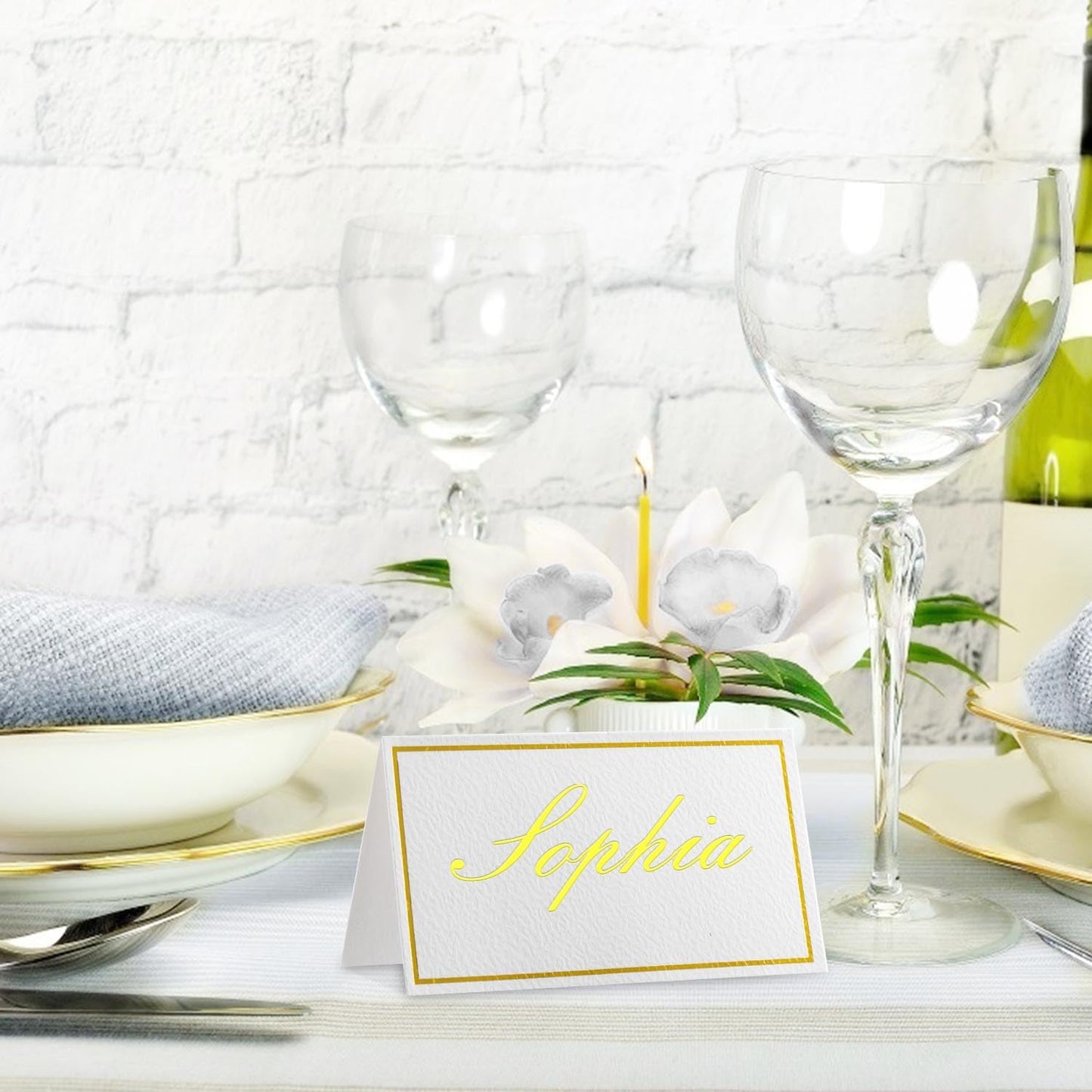 120Pcs Premium Place Cards, Small Table Cards with Gold Foil Border, 2" x 3.5" Tent Cards, Escort Cards, Name Cards, Wedding Place Cards for Wedding, Table, Dinner Parties, Seating Cards