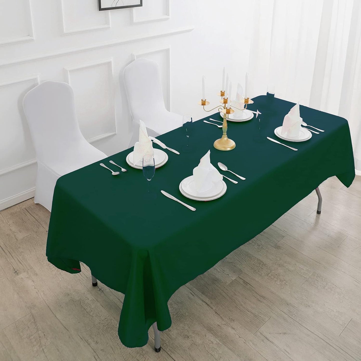 Rectangle Tablecloth 90x132 inch Washable Polyester Fabric Table Cloth for Wedding Party Dining Banquet Decoration(90x132, Hunter)