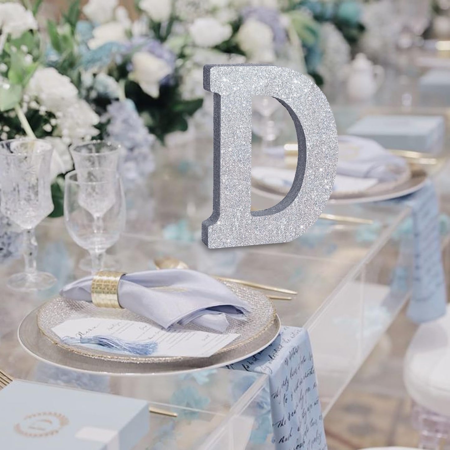 TONIFUL 8 Inch Silver Glitter Letter D Table Centerpiece A-Z Silver Birthday Party Decorations,Silver Alphabet D for Birthday,Chrismas,Graduation,Bridal Shower,Wedding,Anniversary Party Supplies