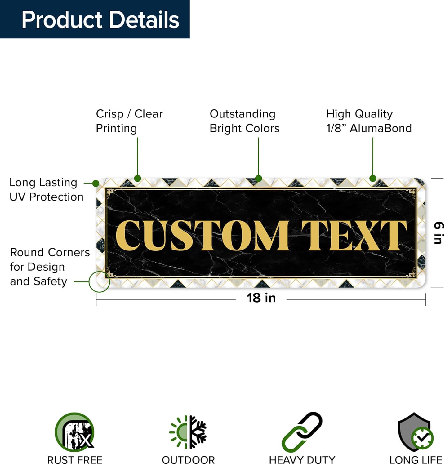 Custom Sign, Custom Street Sign, 11 Font Colors, 13 Font Styles, 4 Hole Options, 22 Sizes, 6x18 Inches, Rust Free DiBound, Fade Resistant, Made in USA by My Sign Center (Marble Tile)