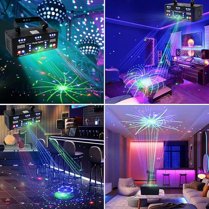 AMKI Party Lights, 21 Lens DJ Lights with Strobe Effect,Disco Light Indoor with RGB UV Laser Light Support Sound Control DMX5 (21eyes)