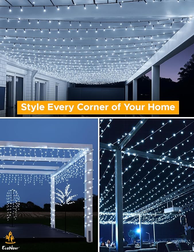 EcoNour 41Ft 1000 LED Cluster Twinkle Lights for Christmas Tree, 8 Modes String Lights for Decoration with Timer and Memory Function, Elegant Cool White Fairy Lights for Magical Home & Indoor