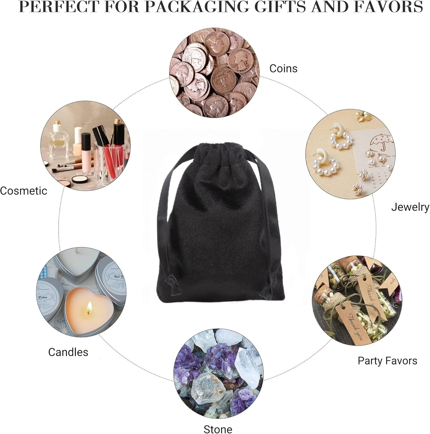 QIANF 12pcs Black Velvet Drawstring Bags 3x4 inches Mini Velvet Cloth Gift Bags Jewelry Pouches for Storage Wedding Party Favor Christmas