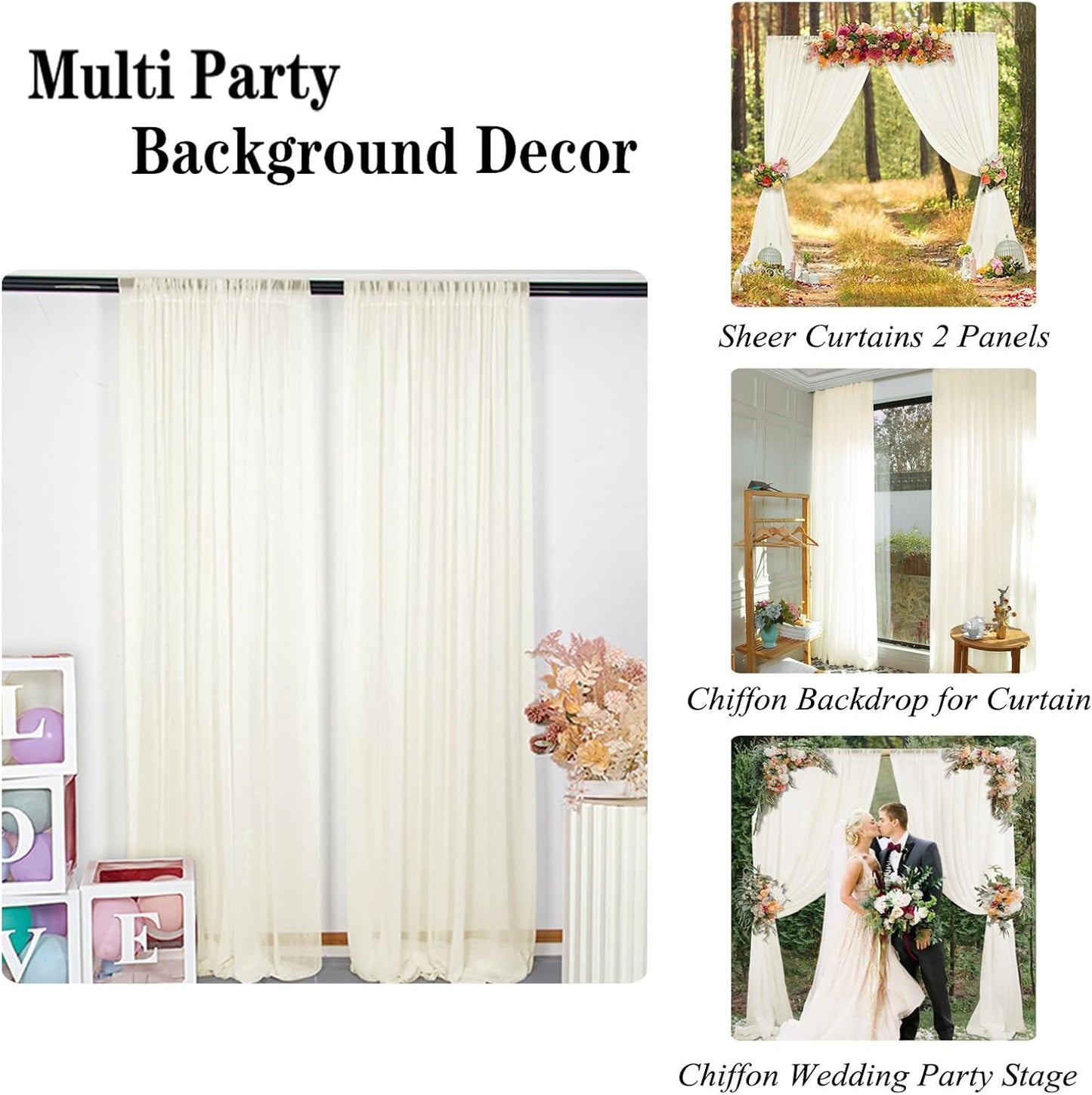 DUOBAO Ivory Chiffon Curtains Baby Shower Background 2 Panels 58"x96"Collapsible Bright Curtain 5ft x 8ft for Weddings Drapes Living Room Voile Window Photography