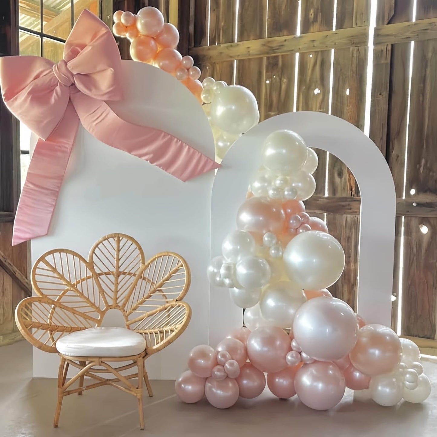 Double Stuffed Pearl White and Pink Balloons, 50pcs Double Stuffed Pearl Sand White Dusty Retro Pink Latex Balloons for Women Girls Boho Birthday Party Baby Shower Bridal Shower Wedding Engagement