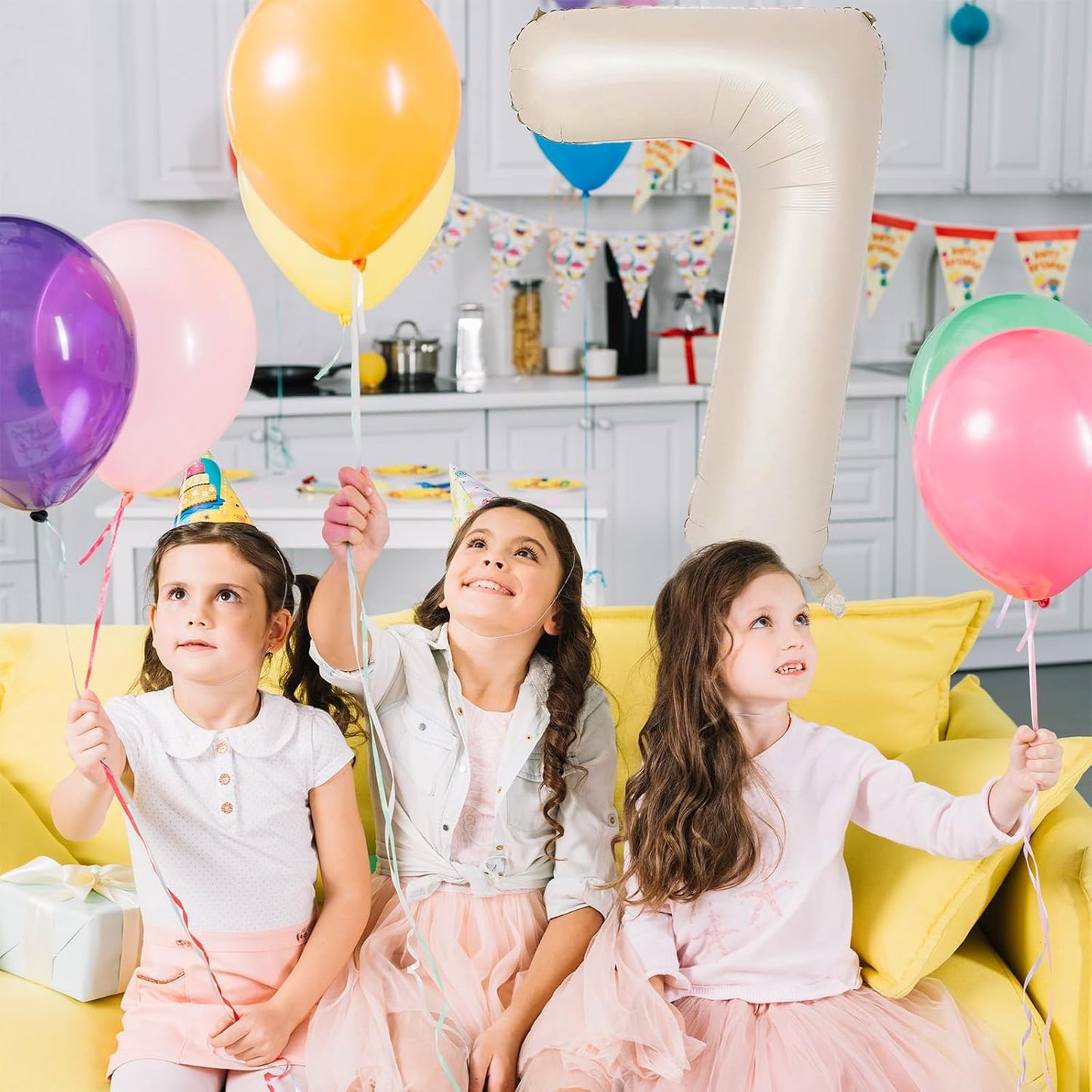 40 Inch Cream Number 7 Balloon, Beige Large Self Inflating Foil Balloons for 7th Birthday Decoration Boys Girls, Digital 7 Helium Balloon for Women Men Birthday Baby Shower Anniversary Party Supplies