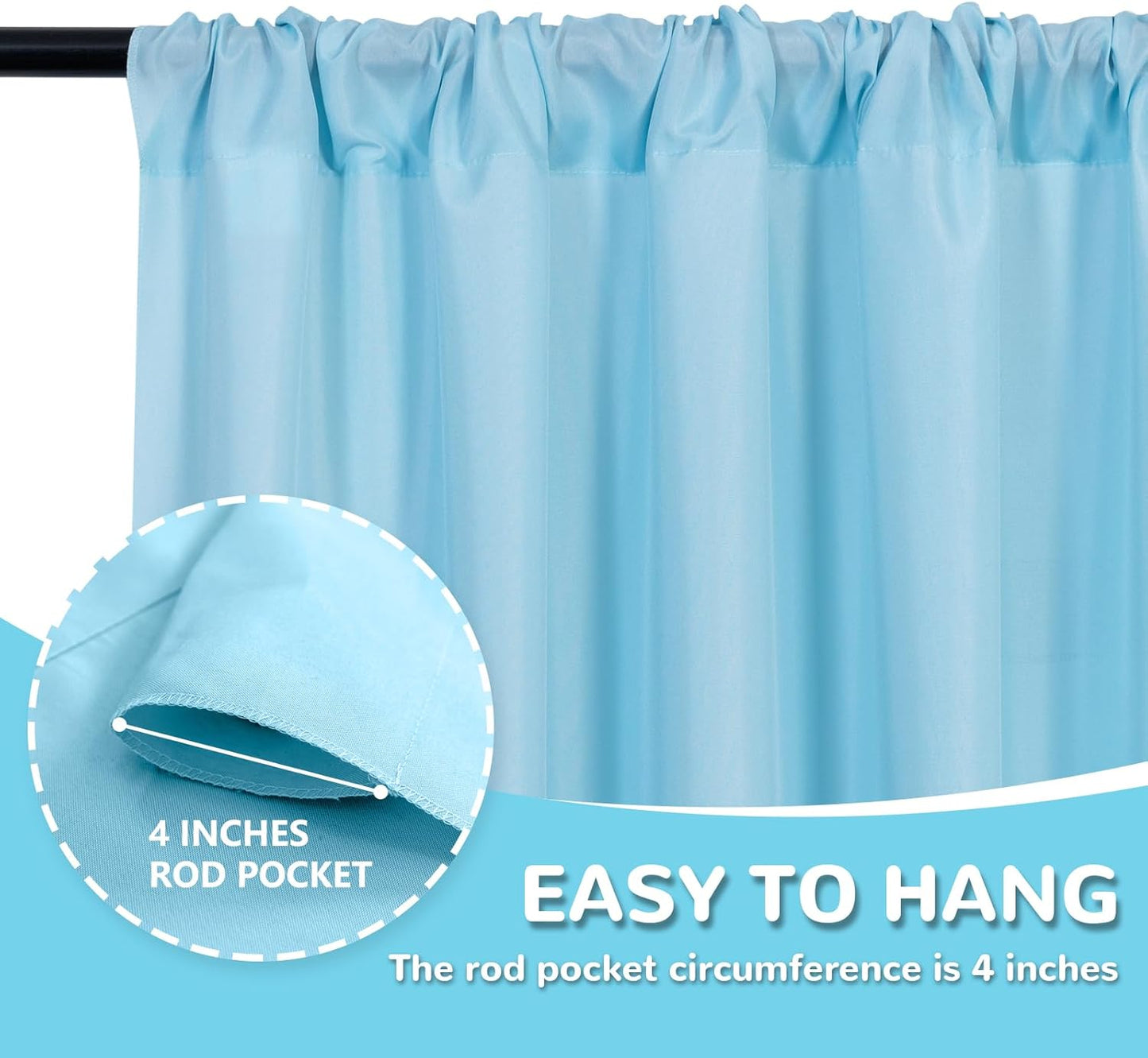 MEETSKY 10x 8 Baby Blue Backdrop Curtain for Baby Shower Parties Rod Pocket Light Blue Curtains Backdrop Drapes Fabric Decoration for Birthday Party Photography 5ft x 10ft,2 Panels