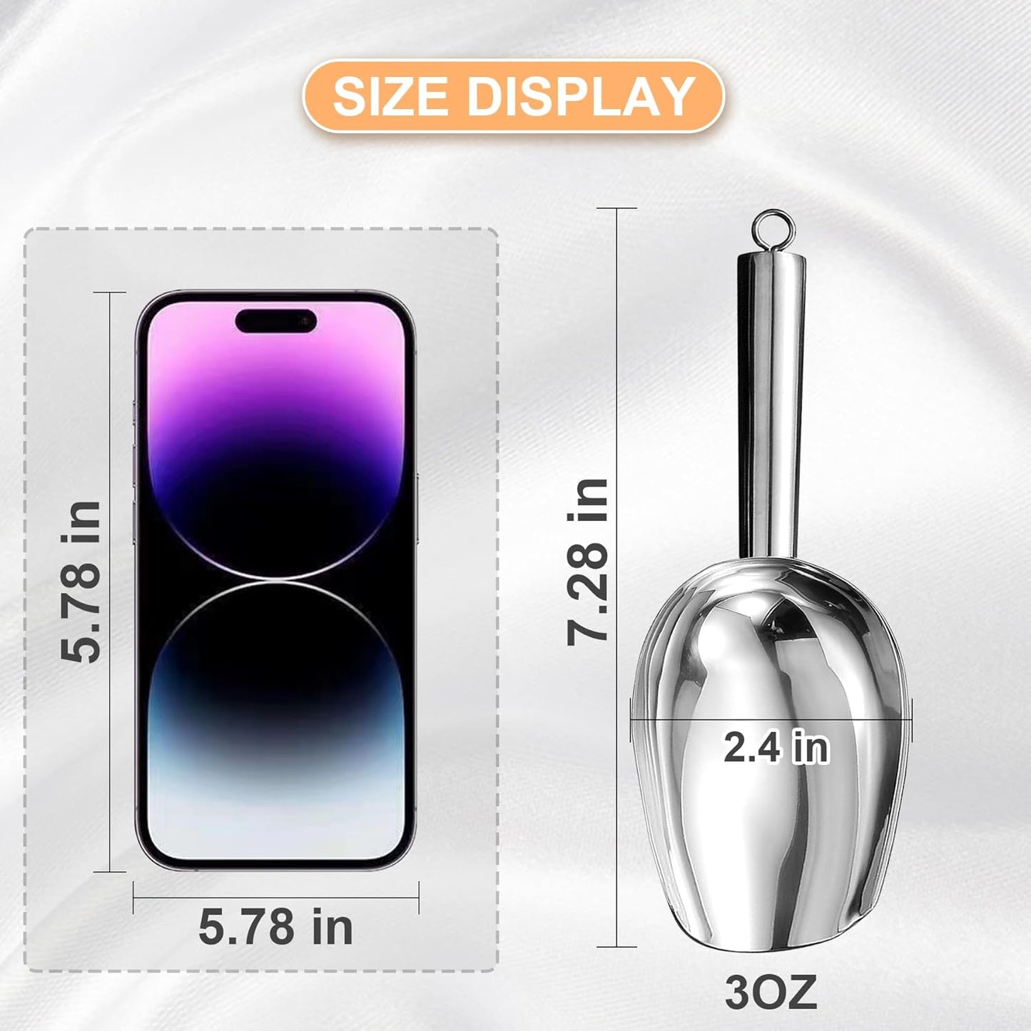 Metal Ice Scoop 3 Oz, Small Stainless Steel Ice scooper for Ice Maker Ice Bucket Kitchen Freezer Bar Party Wedding, Multipurpose for Coffee Bean,Flour Scoop,Dog Food Scoop (3 OZ-Silver)