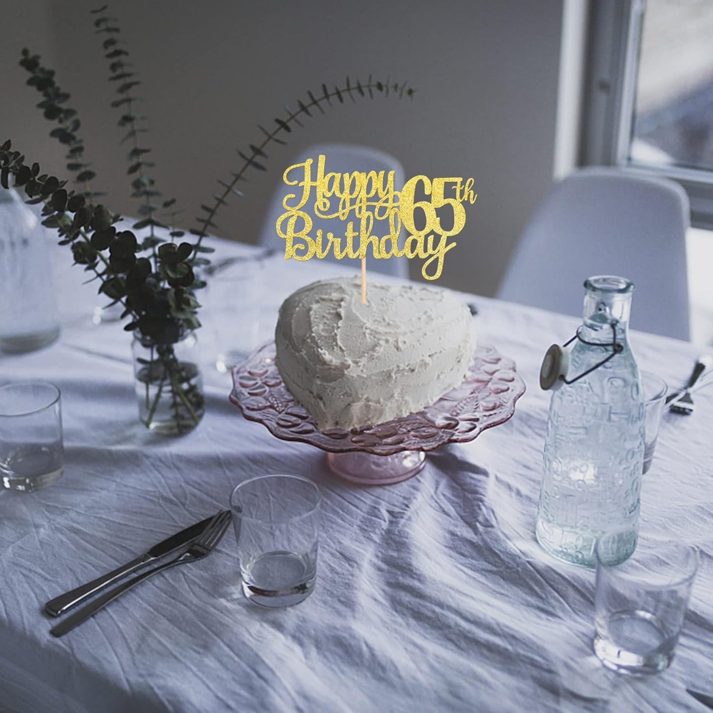 1 PCS Happy 65th Birthday Cake Topper Gold Glitter Cheers to 65 Years Birthday Cake Pick 65 Fabulous Cake Decoration for Happy 65th Birthday Theme Party Decorations Supplies