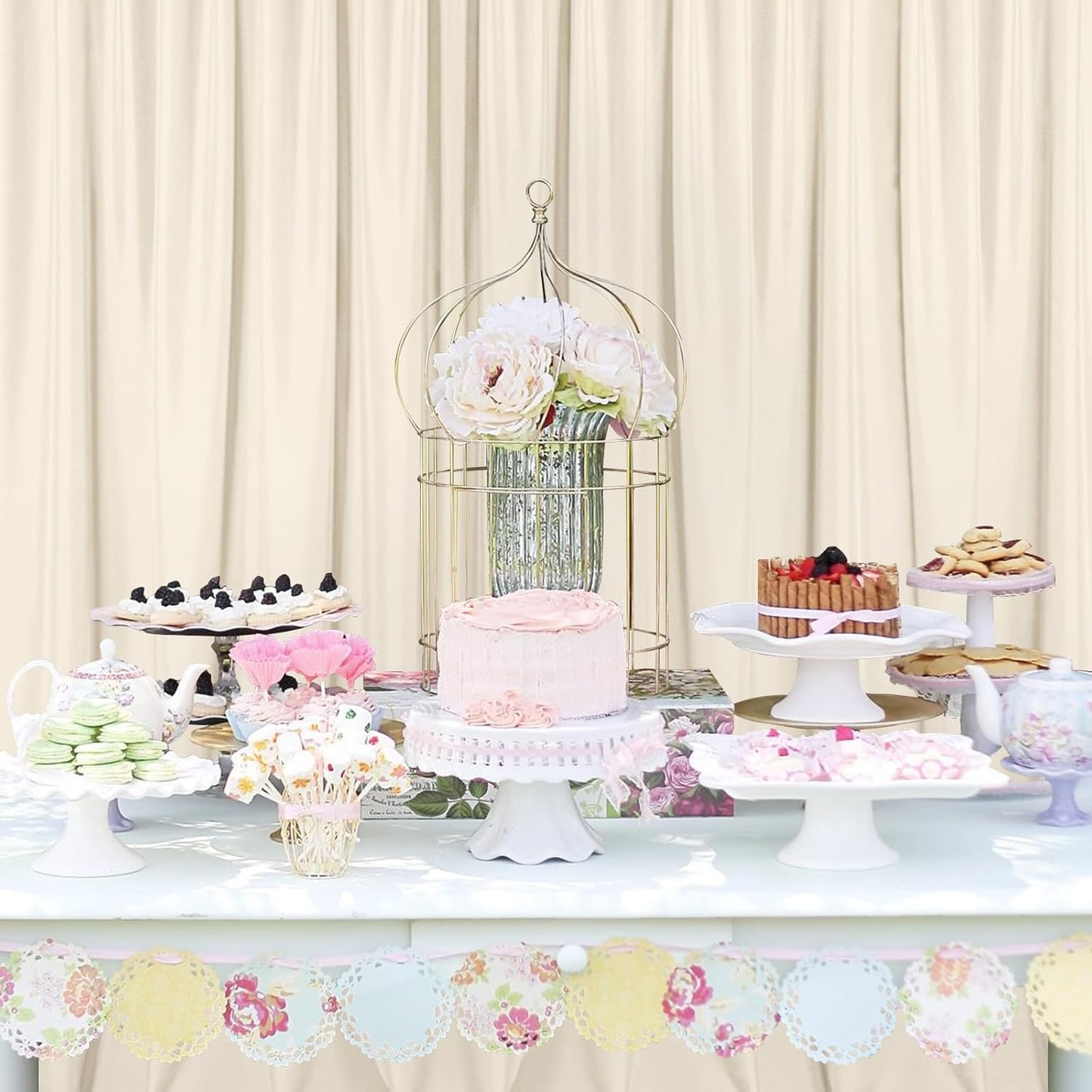 DWCN 10x10 FT Backdrop Curtains for Parties, Photography Backdrop Drapes with Rod Pockets for Wedding Decorations Stage Birthday Family Gatherings, 2 Panels 5ft x 10ft, Champagne