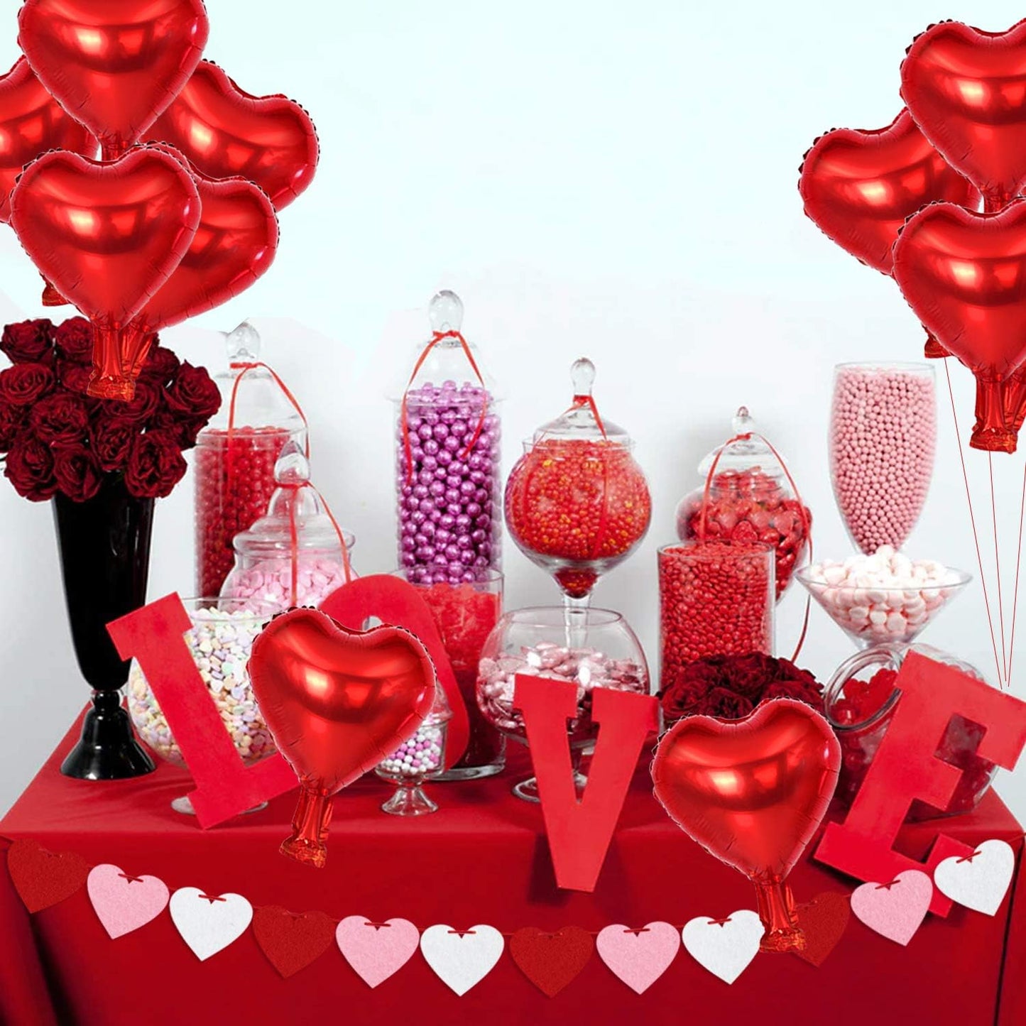 BEISHIDA 50 Pcs 10 Inch Heart Foil Balloons, Red, Heart-Shaped Foil Balloons for Birthday, Wedding, Engagement, Valentine's Day, Bridal Shower, Baby Shower, Unisex-All Ages