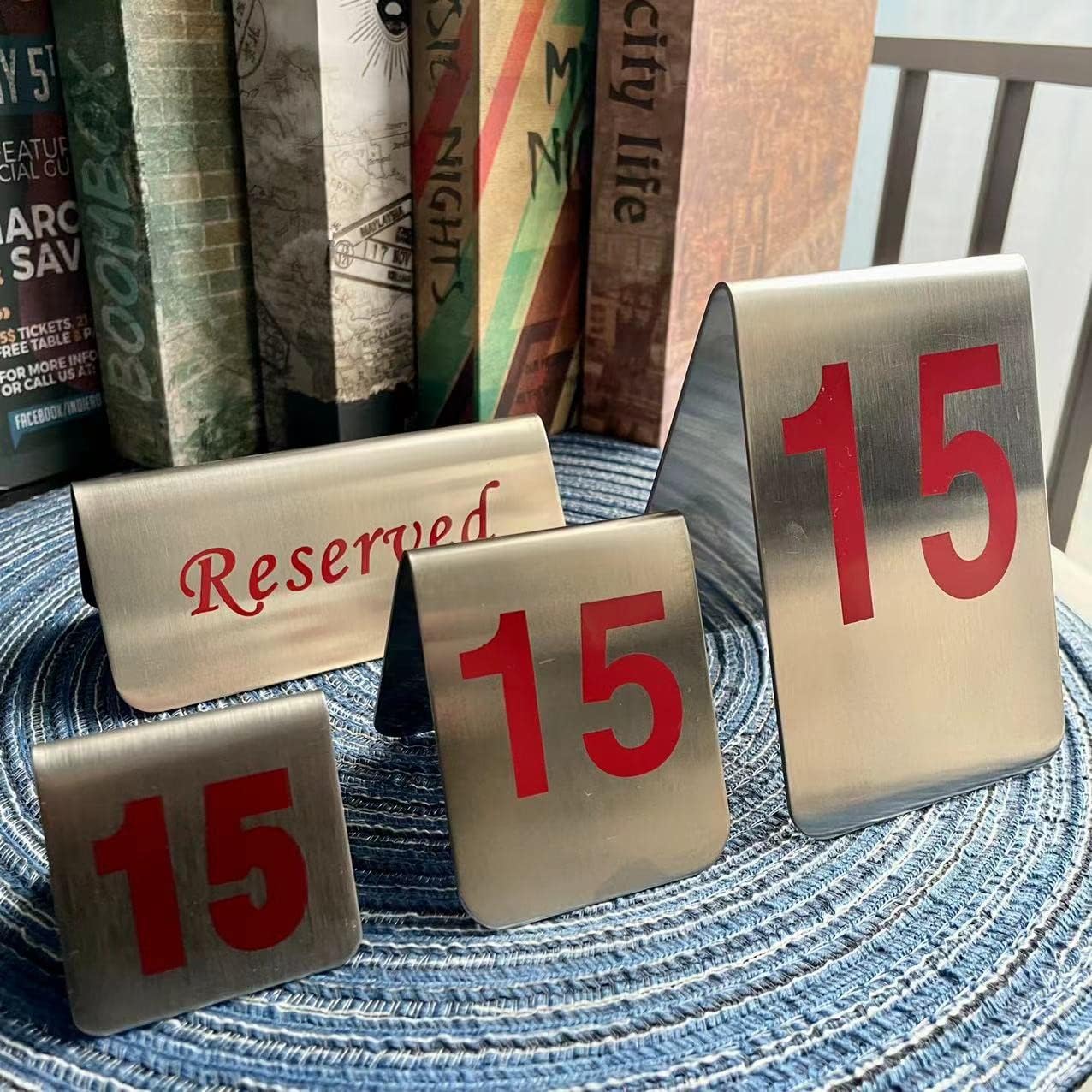10 Pcs Metal Place Cards Stackable Tent Style Table Numbers,Place Card Holders for Celebration Wedding Party Restaurants Cafes Bars Gatherings meeting Room Board Game Serial (Small 1-10, Red)