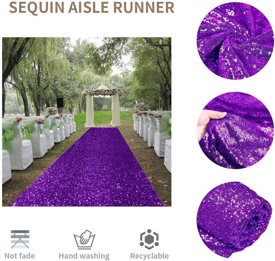 ShinyBeauty Sequin Aisle Runner Purple Glitter Carpet for Wedding & Party , Sparkling Decorative Floor Mat , Elegant Event Walkway (15ft x 2ft,Purple)