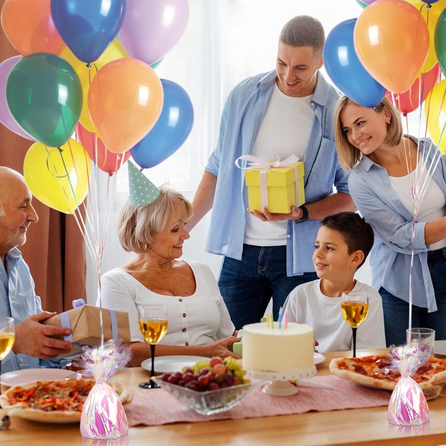 12PCS Balloon Weight Metallic Heavy Solid Balloon Pendant Pack Holder For Table Centerpieces Birthday Wedding Chrismas Party Decoration (Irides)