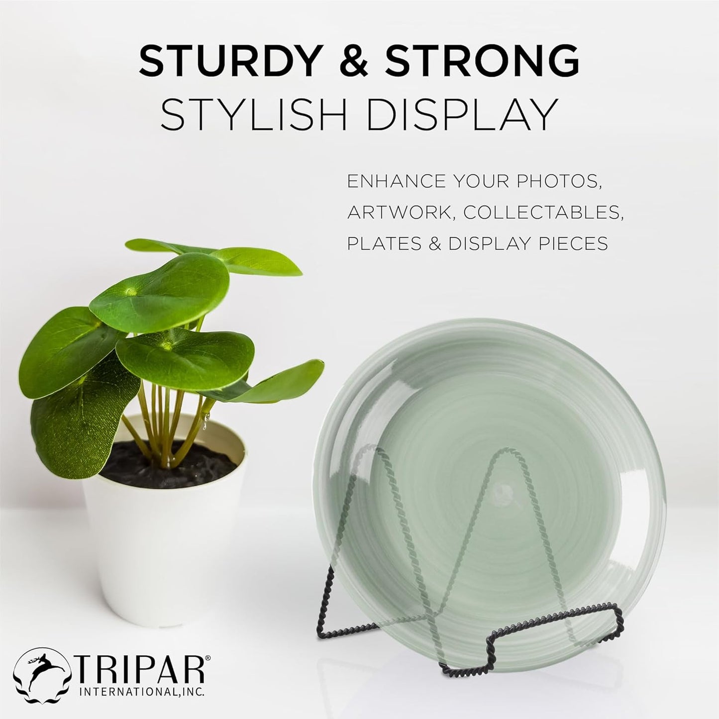 Tripar Decorative Twisted Wire Stand, Black Display (6 Inch Depth) Tabletop Easel Sleek & Modern Look - Perfect for Books, Plates, Photos & More