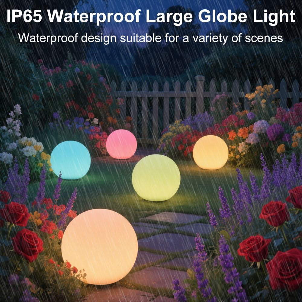 12-in LED Globe Orb Lamp, Dimmable RGB Color Changing Glowing Orb Lights Rechargeable Glowing LED Ball Light w/Remote, Waterproof Outdoor Globe Light Soothing Mood Lamp for Bedroom Garden Patio Decor