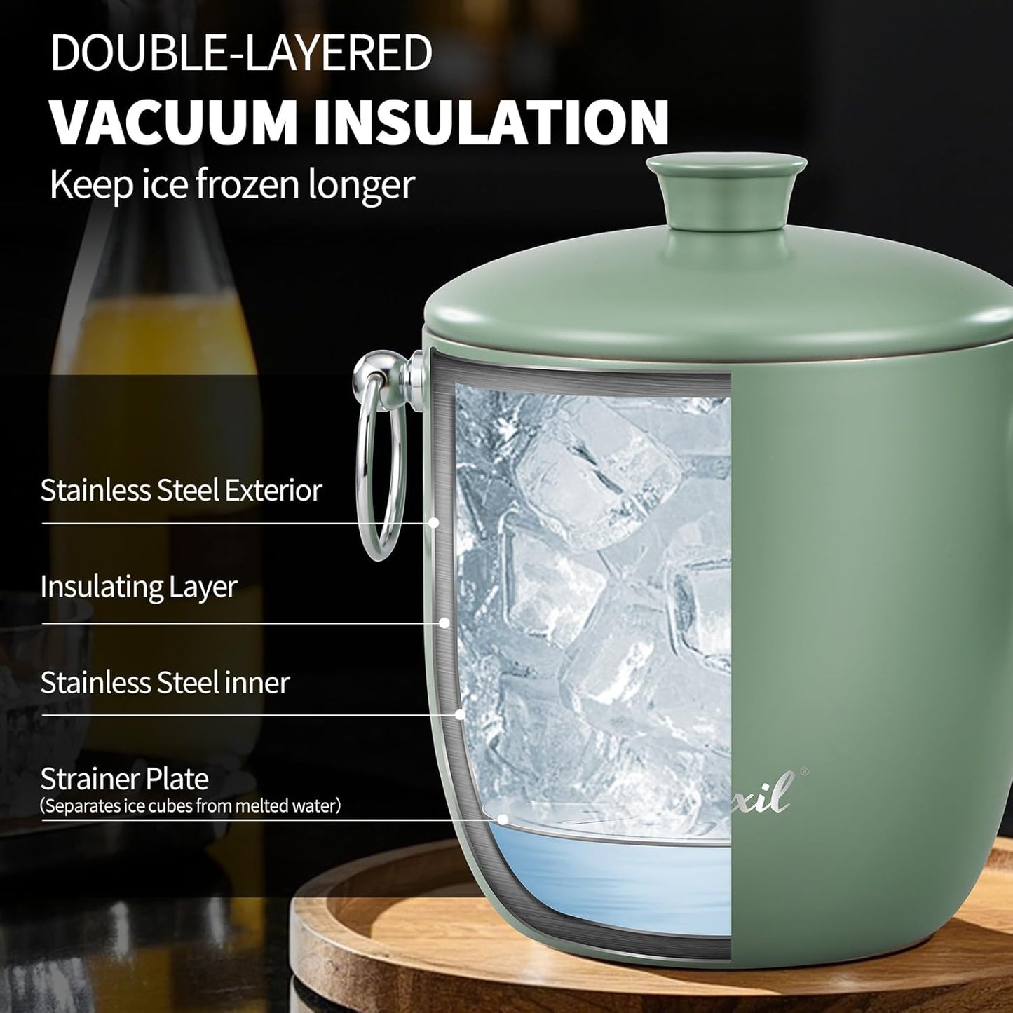 Ice Bucket - 3L Large Ice Bucket for Parties & Cocktail Bar, Stainless Steel Ice Cooler with Lid & Tongs, Retro Style Ice Bucket for Freezer & Drinks