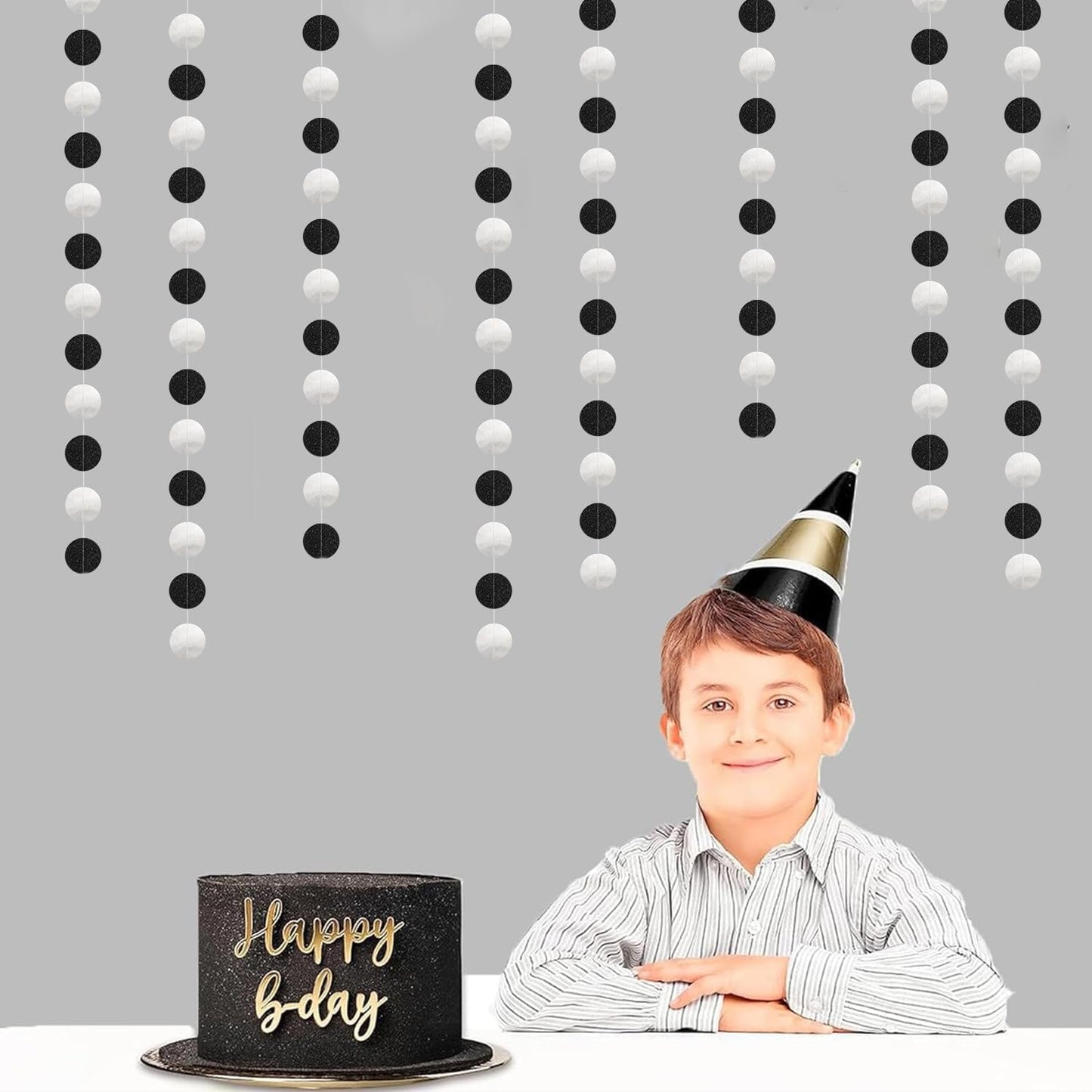 Black-Silver Birthday Graduation Party-Decorations Streamers - 52Ft Hanging Paper Garland Banner,Bachelorette Wedding Baby Bridal Shower New Years Supplies Backdrop Decor Hugtmr