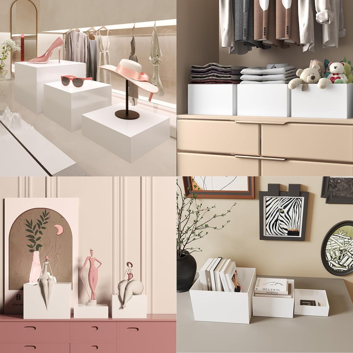 Buffet Risers, White Acrylic Cube for Buffet Table, Display Stand Shelf for Catering Dessert Collectibles Jewelry Figures Show, Food Display Nesting Risers with Hollow Bottoms, Cube, 3Pcs 10"x11"x12"